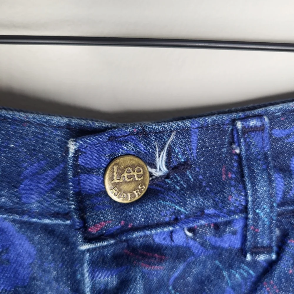 Lee Vintage Blue Floral Denim Midi Skirt Size 7
